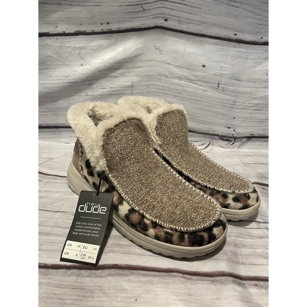 Hey Dude Womens Denny Comfort Boot Shoes Leopard Taupe 10 *NEW WITH TAGS*